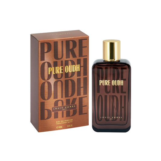 Louis Varel Pure Oudh EDP Unisex 100ml Perfume – intense oriental woody fragrance with patchouli, vetiver, musk, and long-lasting oud aroma in elegant diamond-like packaging at Beautika Shop