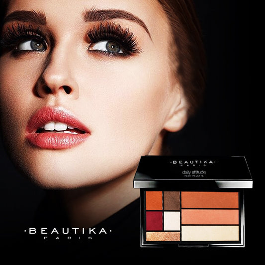 Beautika Paris Daily Attitude Palette – 8 Professional Eye and Face Shadows with Matte & Satin Long-Lasting Colors for Eyeshadow, Contour, Highlighter, and Blush