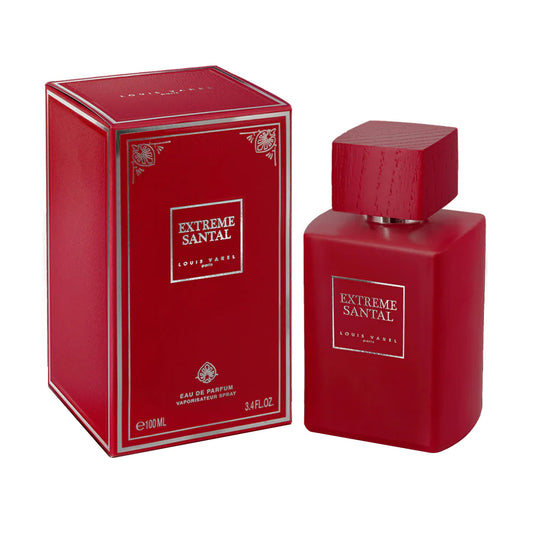 Louis Varel Extreme Santal EDP 100ml Perfume – luxury sandalwood fragrance with rich woody notes, calming aroma, and chakra-cleansing properties in an elegant bottle at Beautika Shop