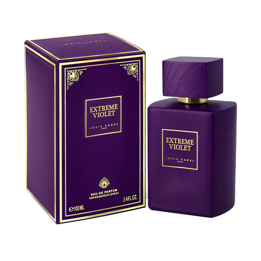 Louis Varel Extreme Violet EDP 100ml Perfume – elegant floral fruity fragrance with violet, sweet floral notes, and serene aroma in a luxurious purple-themed bottle at Beautika Shop
