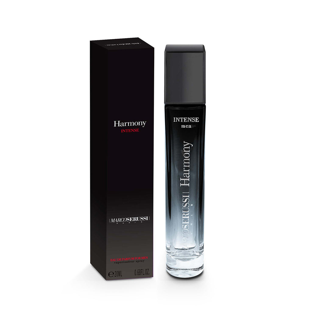 Marco Serussi Harmony Intense EDP Men 20ml Perfume Ã¢â‚¬â€œ elegant masculine fragrance with woody, spicy, and musky notes in a sleek harmonized bottle with shiny cap at Beautika Shop