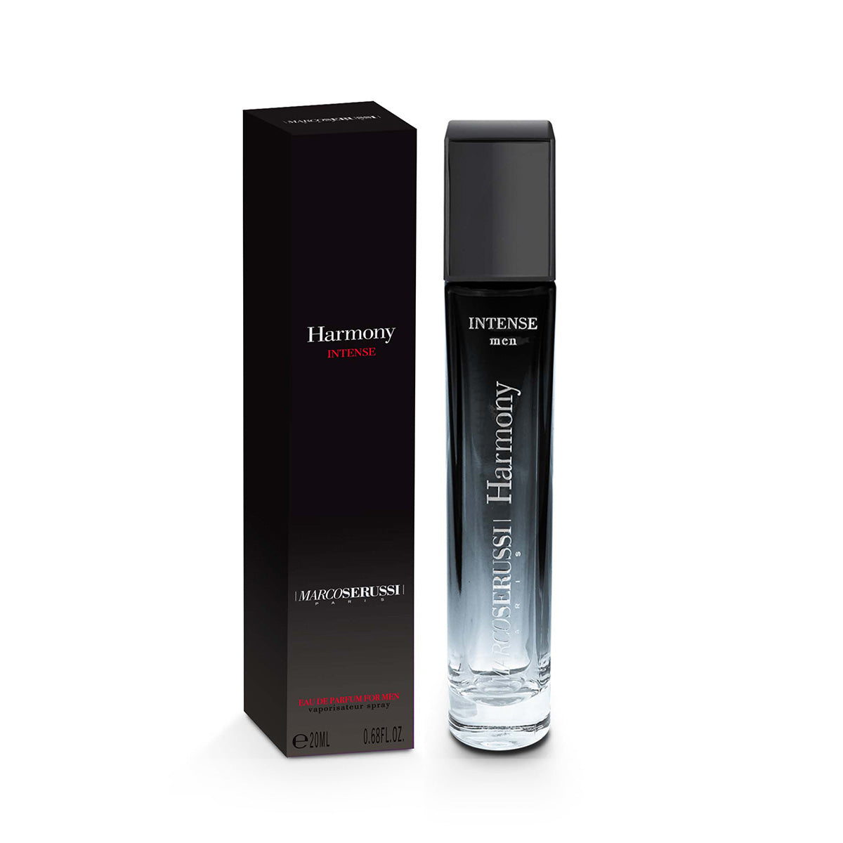 Marco Serussi Harmony Intense EDP Men 20ml Perfume Ã¢â‚¬â€œ elegant masculine fragrance with woody, spicy, and musky notes in a sleek harmonized bottle with shiny cap at Beautika Shop