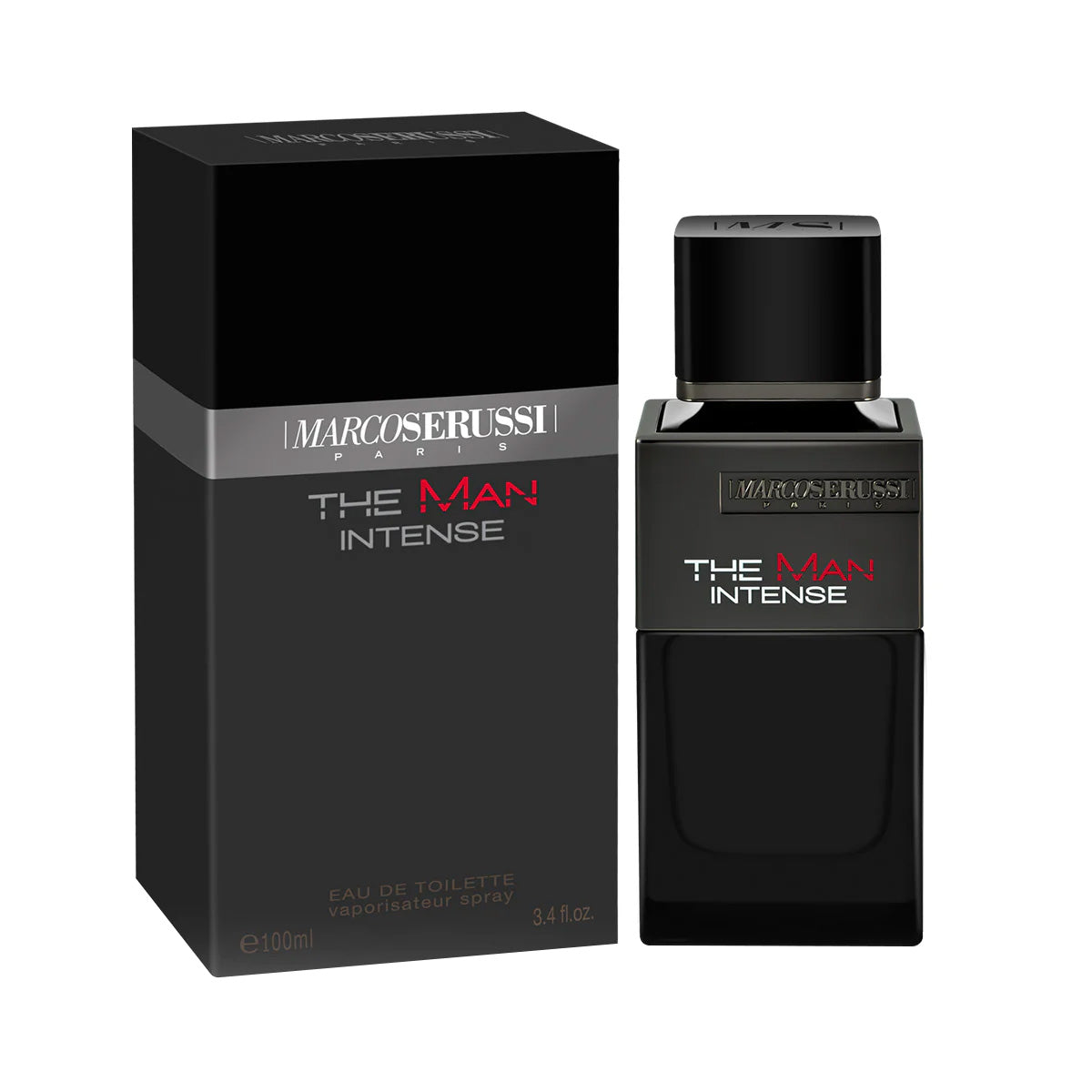 Marco Serussi The Man Intense EDT 100ML Perfume Ã¢â‚¬â€œ masculine fragrance for men in dark bottle with gunmetal shield, modern and powerful scent at Beautika Shop