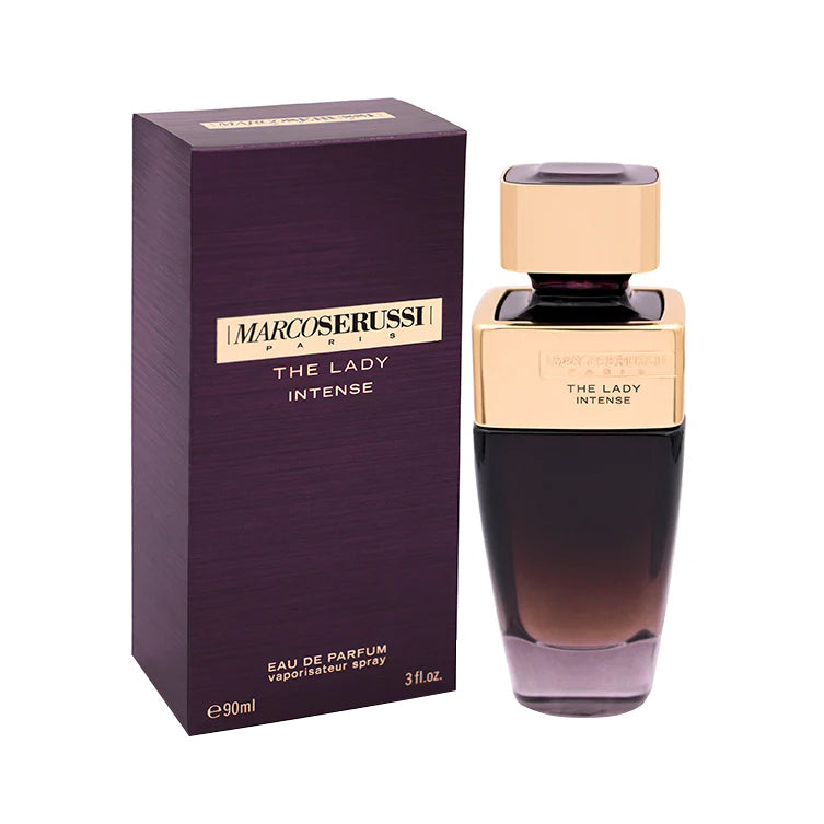 Marco Serussi The Lady Intense EDP 90ml Perfume Ã¢â‚¬â€œ womenÃ¢â‚¬â„¢s fragrance in elegant curvy bottle with golden cap, classic and glamorous scent at Beautika Shop