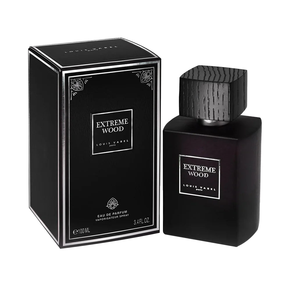 Louis Varel Extreme Wood EDP 100ml Perfume Ã¢â‚¬â€œ unisex woody fragrance with incense, musk, iris, and vanilla, a warm and earthy long-lasting scent in elegant design at Beautika Shop